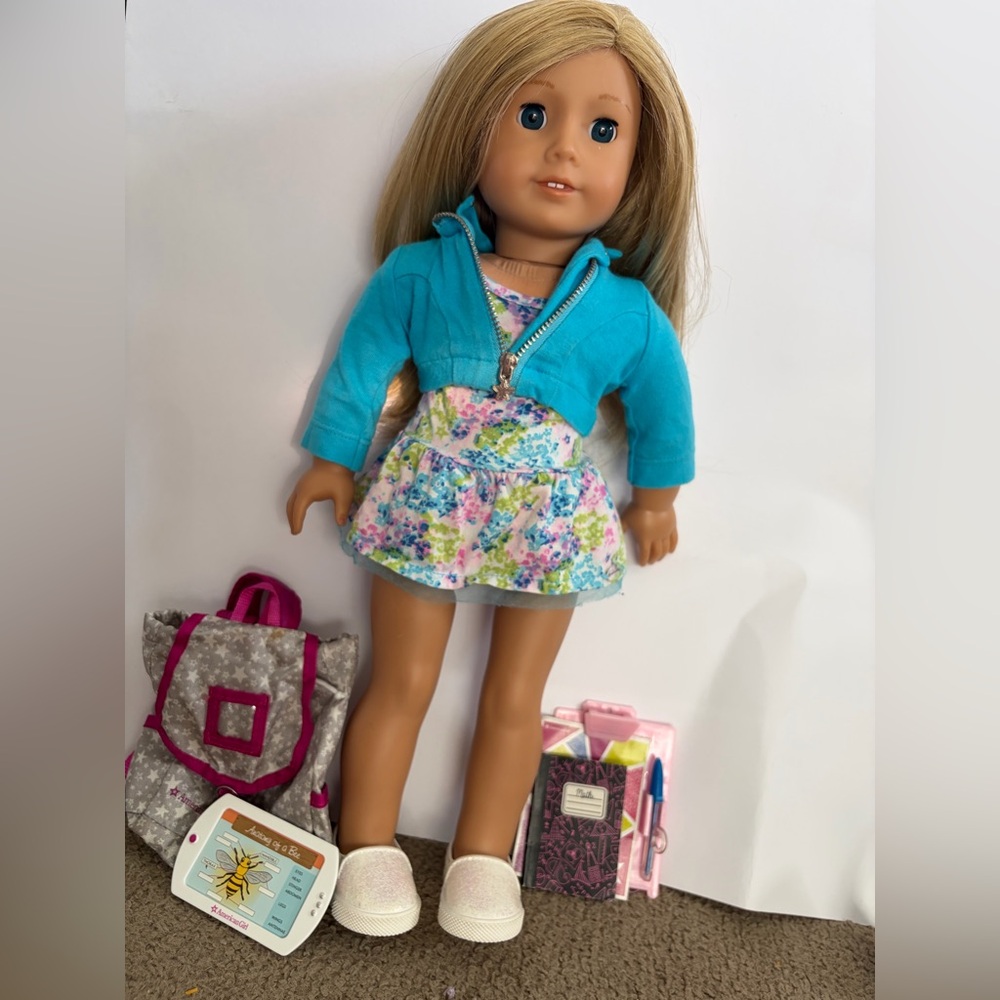 Floral Dress Doll with Blue Jacket